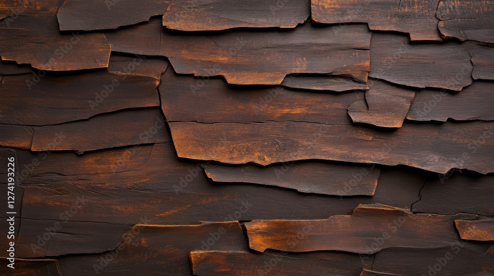Poster this image features a textured wooden wall displaying deep grooves and rich hues, perfect for backgr