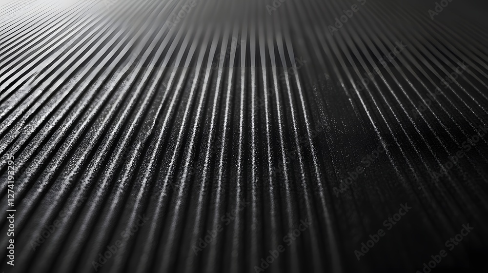 Leinwandbilder Close-up abstract image of a textured surface with parallel lines. Black and white tones create a visually striking effect. Abstract Black and White Texture: Parallel Lines and Grainy Surface