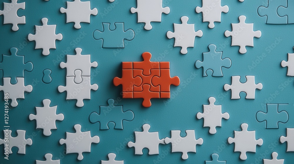 Poster puzzle pieces creating a glowing idea conceptual mind and solution
