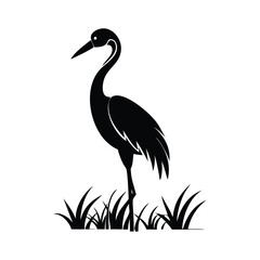 heron, icon symbol, crane - bird, bird, animal, black and white, water bird, egret, stork, beak, vector.