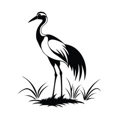 heron, icon symbol, crane - bird, bird, animal, black and white, water bird, egret, stork, beak, vector.