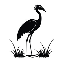 heron, icon symbol, crane - bird, bird, animal, black and white, water bird, egret, stork, beak, vector.