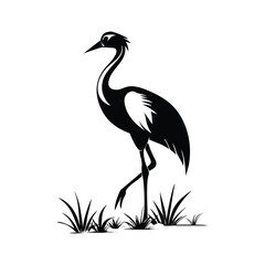heron, icon symbol, crane - bird, bird, animal, black and white, water bird, egret, stork, beak, vector.