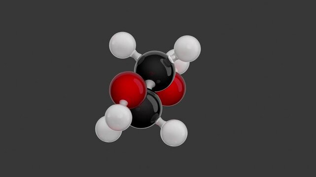 Ethylene glycol molecular structure: 3D model of molecule. Chemical formula: C2H6O2. Seamless looping Video with an Alpha Channel. Gray background.