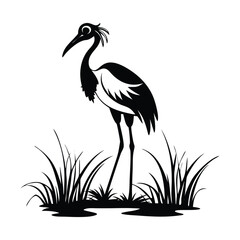 heron, icon symbol, crane - bird, bird, animal, black and white, water bird, egret, stork, beak, vector.
