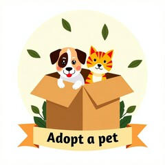 Adorable Dog and Cat in a Box, Promoting Pet Adoption
