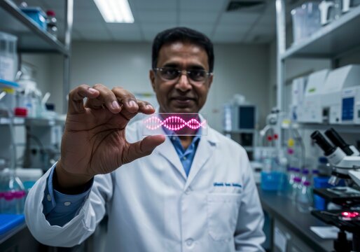 Scientist Holding a DNA Sample, Depicting Genetic Research and Biotechnology Advancements