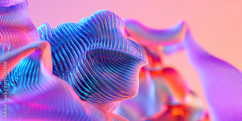 Poster abstract iridescent forms with ribbed texture