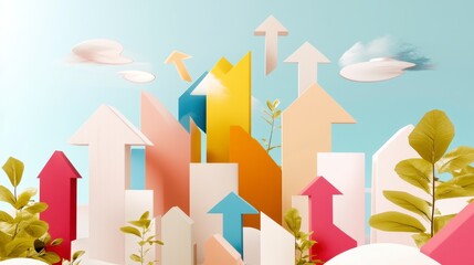 Obraz premium Colorful Growth Concept with Arrows and Leaves for Business Themes