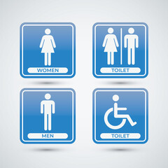 Set blue toilet signs on white background