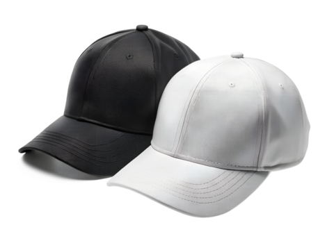 Black and white cap set isolated on transparent background