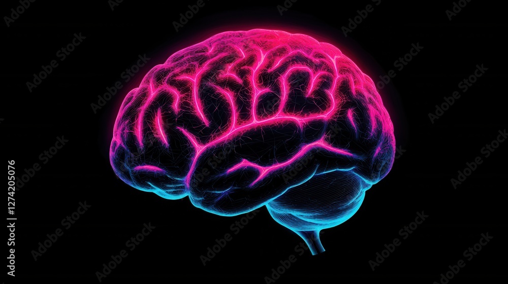 Poster vibrant glowing brain with interconnected neural lines symbolizing intellectual cognition and digita