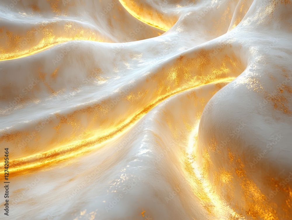 Poster abstract golden waves: luminous texture with flowing curves and delicate details, evoking a sense of