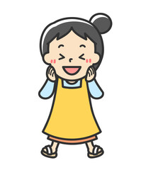 とっても嬉しそうなエプロンを着た主婦