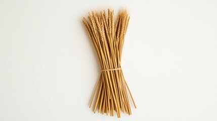Wheat stalks bundled on white background