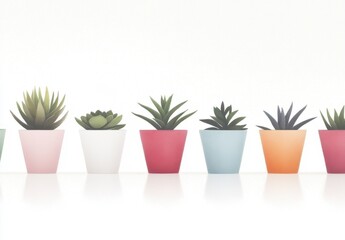 Obraz premium Colorful Succulent Plants in Modern Pots Against Minimalist Background