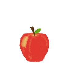 Illustration of red apple with leaf on white background 