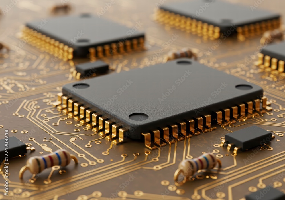 Aufkleber futuristic close-up of circuit board traces and microelectronics design