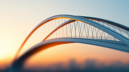 modern bridge design showcasing elegant arches and intricate details against soft sunset backdrop, symbolizing innovation and engineering excellence