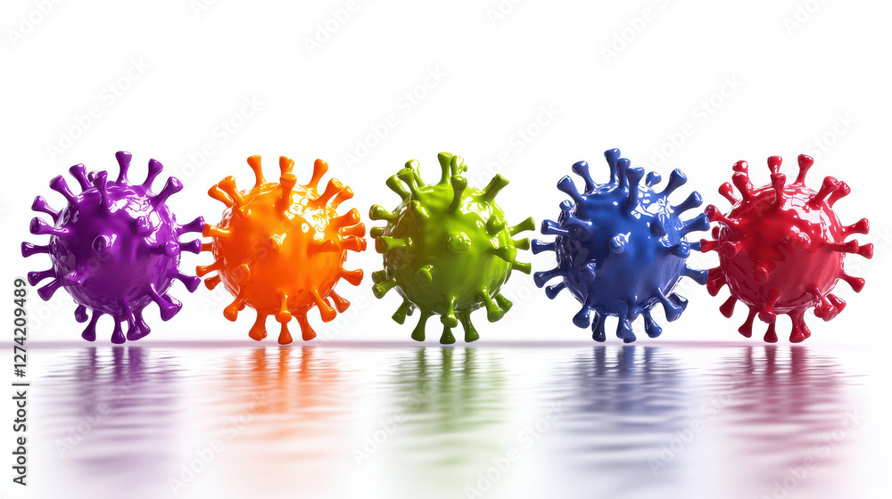 Poster colorful virus models in row, showcasing vibrant hues and intricate details. this illustration highl