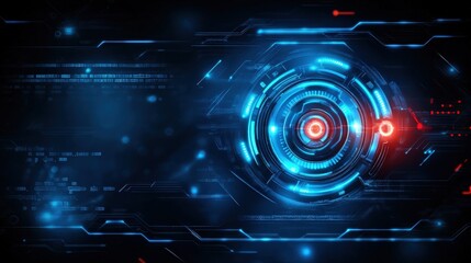 Fototapeta premium Futuristic abstract dark background with glowing blue and red digital elements. Ideal for presentations related to technology, innovation, and modern science concepts.