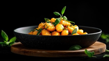 Delicious Gnocchi with Fresh Herbs in Dark Dramatic Setting