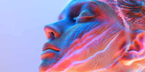 Digital Mesh Face in Blue and Orange Gradient