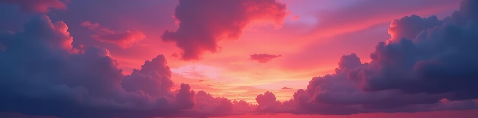 Fototapeta premium Darkening clouds swirl in hues of pink and orange at sunset, warmth, colors