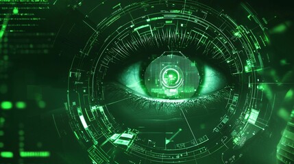 Obraz premium Digital Eye with Futuristic Interface and Green Colors