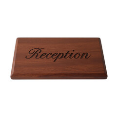 Obraz premium Elegant cherry wood Reception sign with cursive script on white background