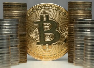 Koncepcja inwestowania, gromadzenia funduszy online bitcoin, transfer krypto waluty.