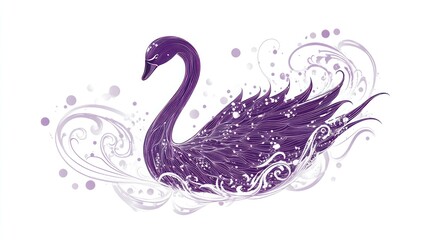 Fototapeta premium Purple swan, elegant design, water swirls, fantasy art, website decor