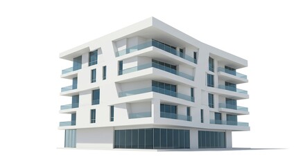 Modern White Apartment Building 3D Render 