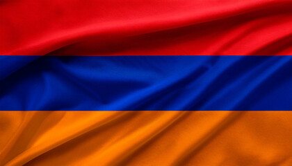 Fototapeta premium Armenia national flag with realistic fabric texture and smooth folds waving in the wind.