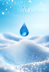 Beautiful Water Drop on Soft Blue Textile with Dewy Background