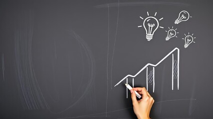 Entrepreneurship concept with business elements sketched on blackboard, opportunity, idea, management