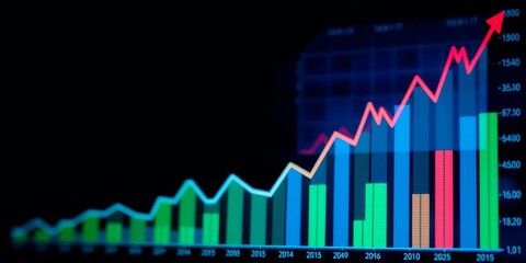 Financial analysis presentation with colorful charts and graphs on white board, analysis, finance, statistics