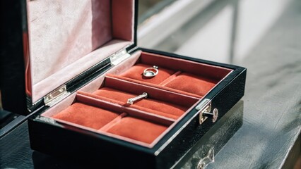 Jewelry Box with Rings on White Background