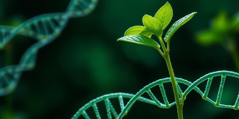Graphic of a plant intertwined with DNA, symbolizing advancements in synthetic biology, concept, advancements, innovation