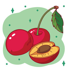 Cherry whole and half isolated on a white background