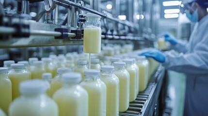 Obraz premium Milk Production Process in Modern Dairy Factory