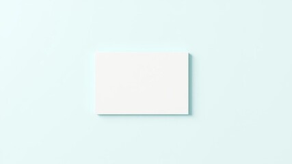 White square business card mockup on mint green table background, 35 x 2 inch size, branding presentation template, 3D rendering, isolated, copy space, mint green, stacking, branding