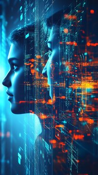 Digital future, data streams, profile, faces