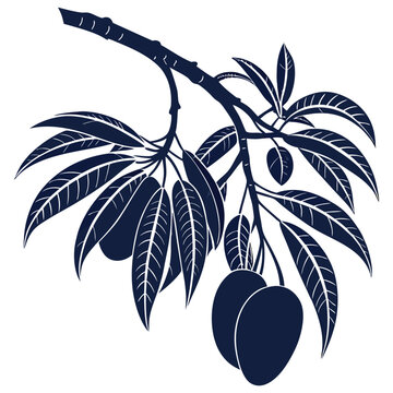 dark blue mango branch on white clip art preview