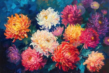 Obraz premium Bright and vibrant floral mosaic artwork featuring colorful flowers in various blooms against a warm, textured background
