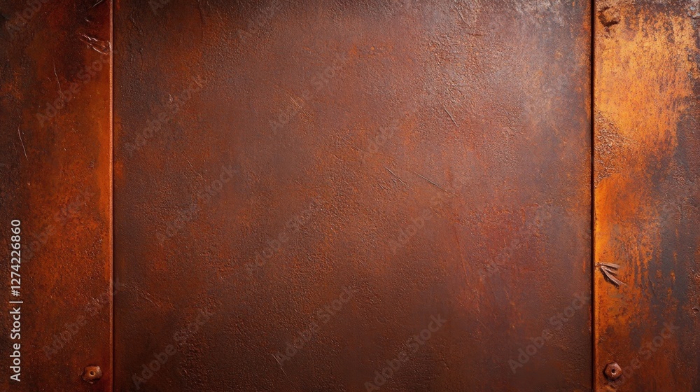 Poster a textured, rusty metal background featuring variations in color and surface depth