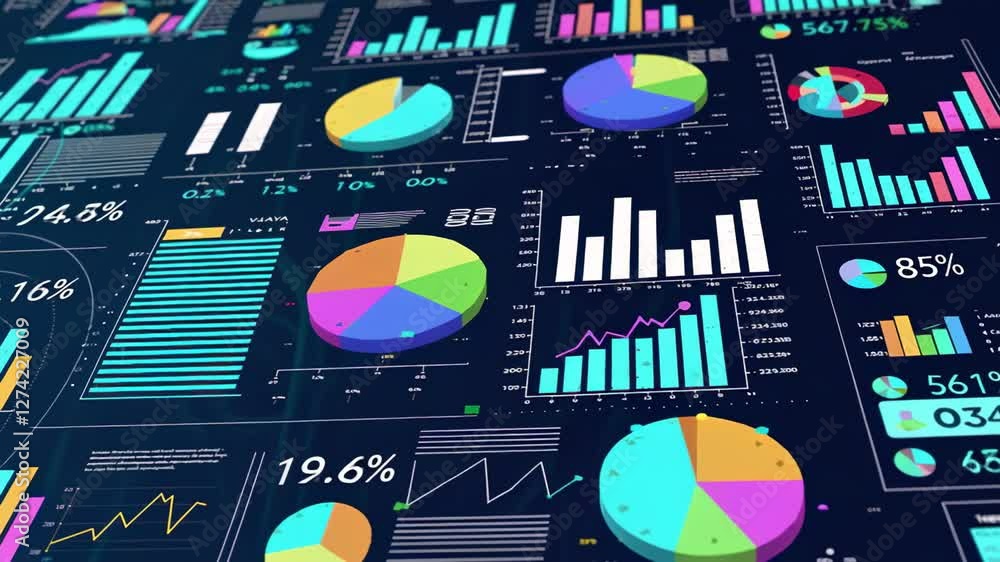 Leinwandbilder financial data visualization revealing growth trends through colorful pie charts, bar graphs, and li