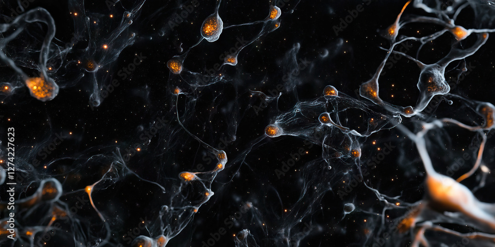 Poster abstract network with glowing orange nodes