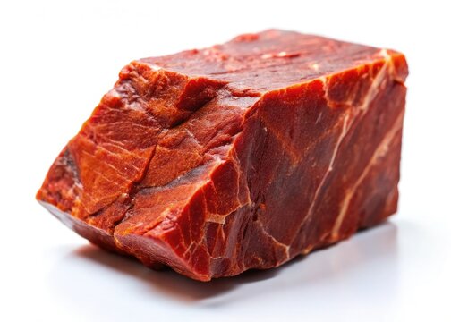 Polished red jasper gemstone, a stunning mineral specimen, beautifully photographed against a white background.