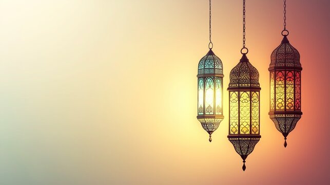 Islamic ramadan kareem celebration lantern with beautiful bokeh lights in the background. 